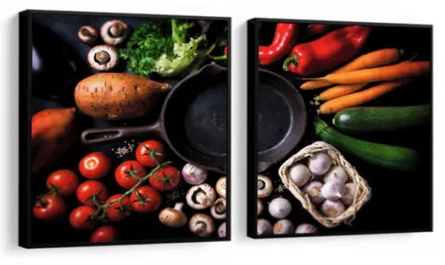 Kit 2 Quadros Cozinha Restaurante Legumes Decoração Molduras