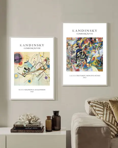 Kit 2 Quadros Decorativos Abstrato Artista Kandinsky Moldura