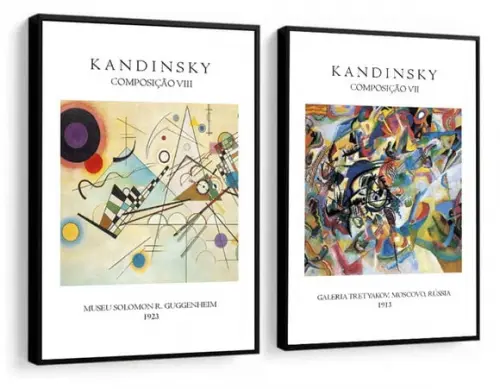 Kit 2 Quadros Decorativos Abstrato Kandinsky Artista Moldura