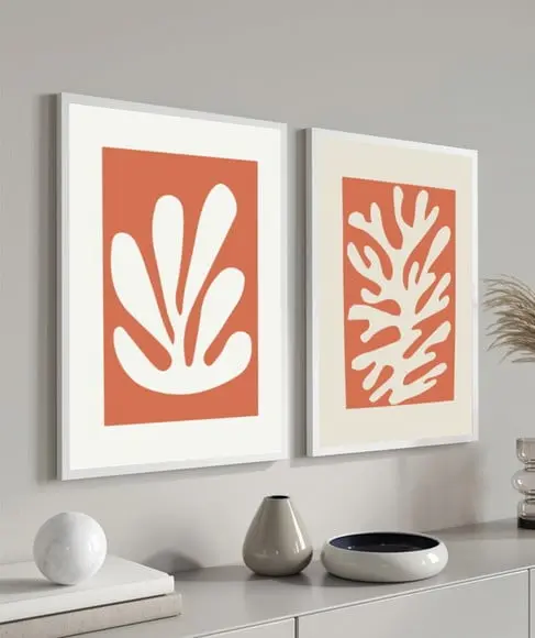 Kit 2 Quadros Decorativos Abstrato Matisse para Sala Moldura
