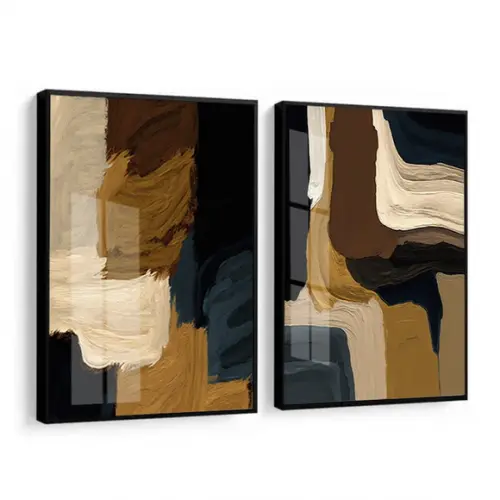 Kit 2 Quadros Decorativos Abstrato Moderno Marrom com Vidro