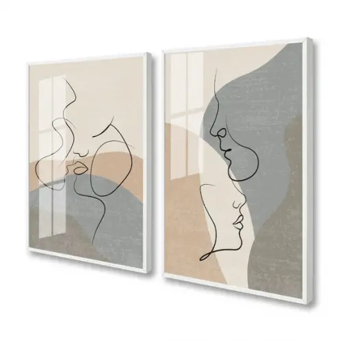 Kit 2 Quadros Decorativos Abstrato Moderno Moldura e Vidro