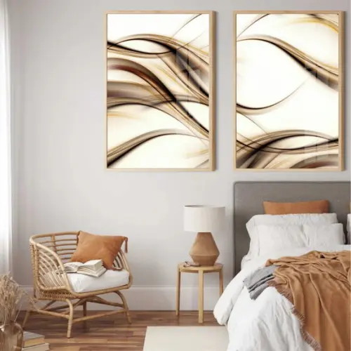 Kit 2 Quadros Decorativos Abstrato Moderno Moldura e Vidro