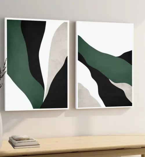 Kit 2 Quadros Decorativos Abstrato Moderno Para Sala Moldura