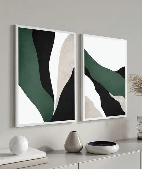 Kit 2 Quadros Decorativos Abstrato Moderno Para Sala Moldura
