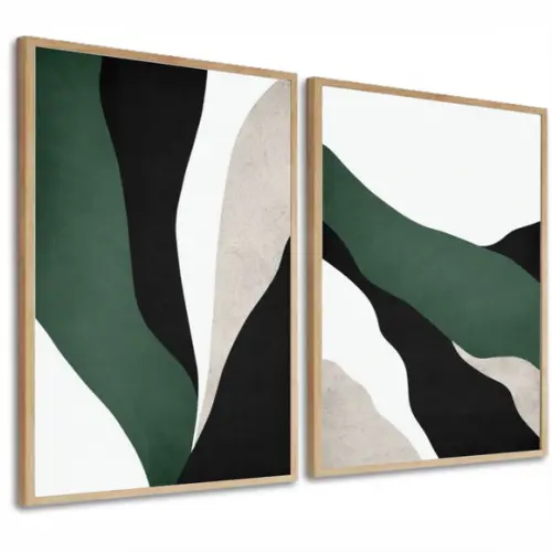 Kit 2 Quadros Decorativos Abstrato Moderno Verde Com Moldura