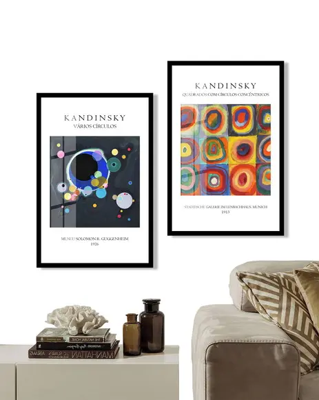 Kit 2 Quadros Decorativos Abstratos Kandinsky Arte Moldura