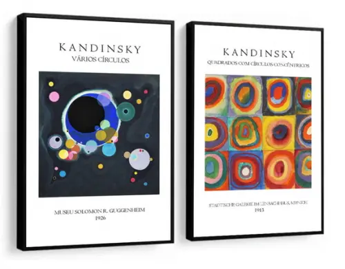 Kit 2 Quadros Decorativos Abstratos Kandinsky Arte Moldura