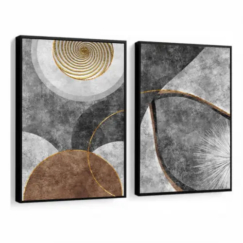 Kit 2 Quadros Decorativos Abstratos Modernos Marrom Moldura