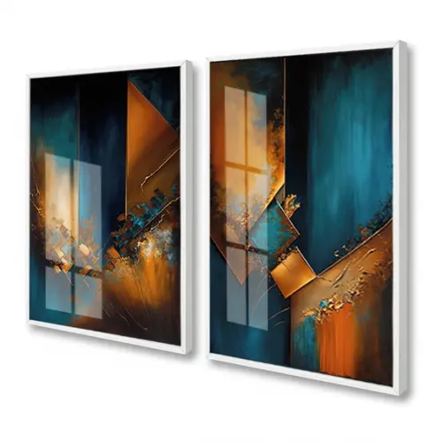 Kit 2 Quadros Decorativos Abstratos Modernos Moldura e Vidro
