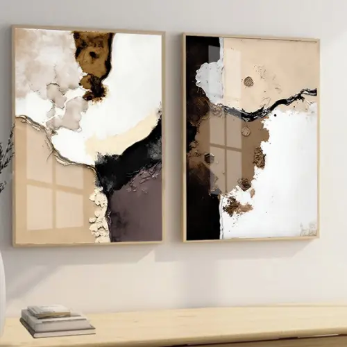 Kit 2 Quadros Decorativos Abstratos Modernos Moldura e Vidro
