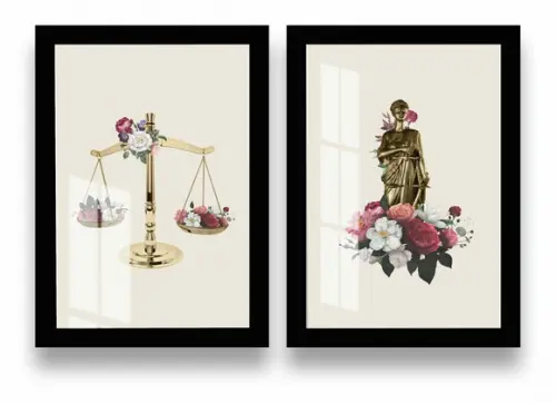 Kit 2 Quadros Decorativos Advocacia Escritório Moldura Vidro