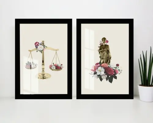 Kit 2 Quadros Decorativos Advocacia Escritório Moldura Vidro