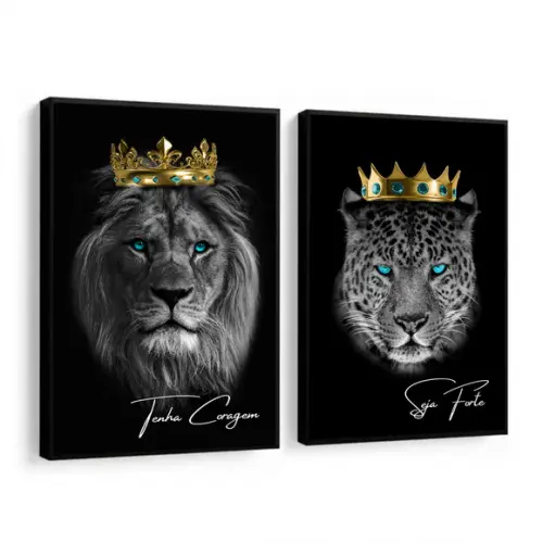 Kit 2 Quadros Decorativos Animais Frase Motivacional Moldura