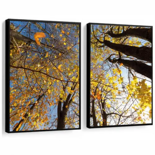 Kit 2 Quadros Decorativos Arvore Amarela Para Sala Moldura