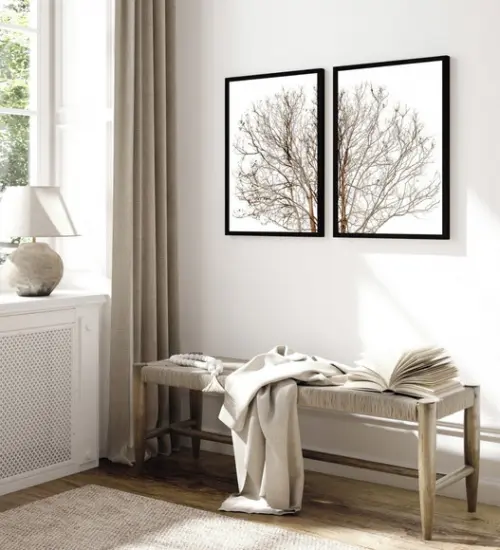 Kit 2 Quadros Decorativos Arvore Galhos com Moldura e Vidro