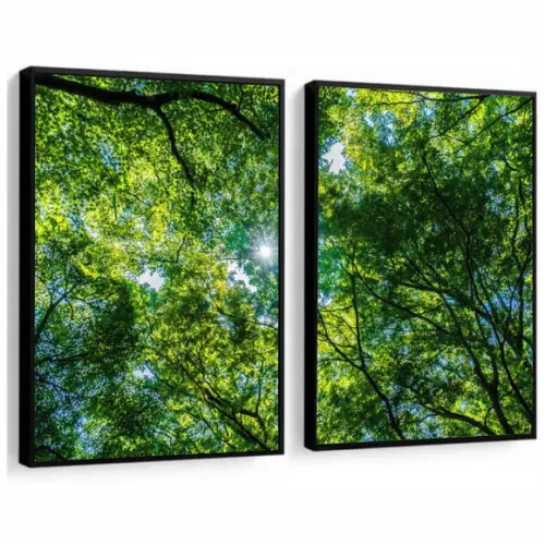Kit 2 Quadros Decorativos Arvore Folhagem Verde Com Moldura