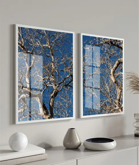 Kit 2 Quadros Decorativos Arvore Galhos Secos Moldura Vidro
