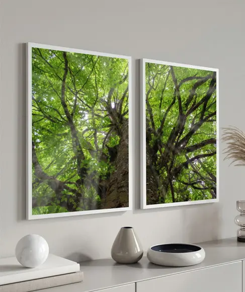 Kit 2 Quadros Decorativos Arvore Verde Quarto Sala Moldura