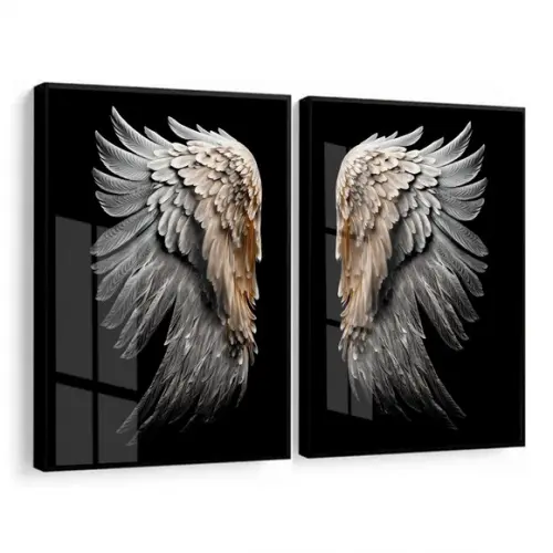 Kit 2 Quadros Decorativos Asas Brancas com Moldura e Vidro