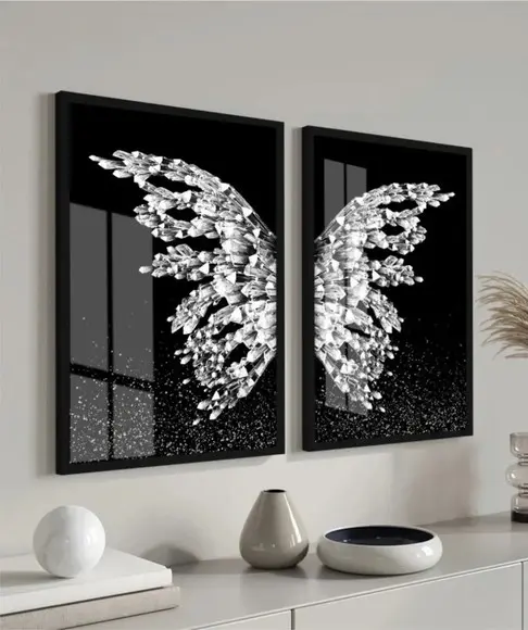 Kit 2 Quadros Decorativos Asa Prata com Moldura Vidro 60x80