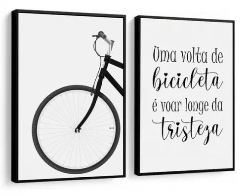 Kit 2 Quadros Decorativos Bicicleta Frases Moderno Moldura