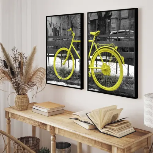 Kit 2 Quadros Decorativos Bicicleta Para Quarto Sala Moldura