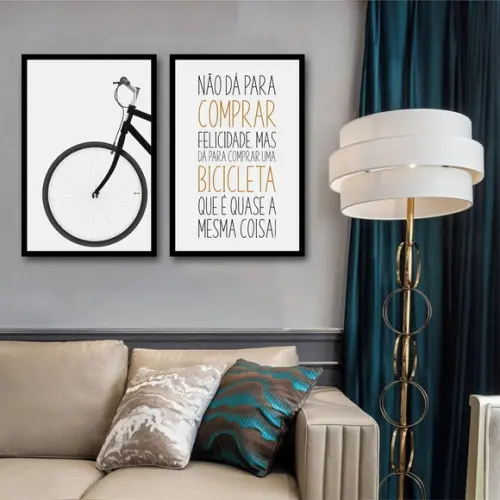 Kit 2 Quadros Decorativos Bicicleta Frases Para Quarto Sala