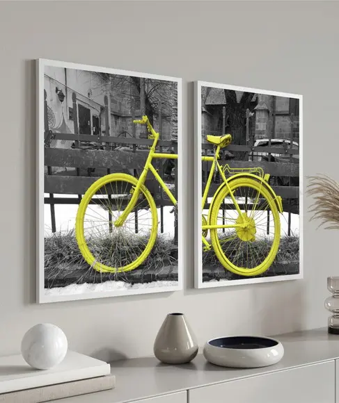 Kit 2 Quadros Decorativos Bicicleta Para Sala Quarto Moldura