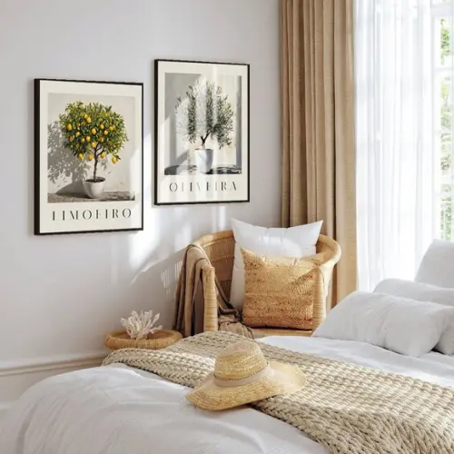 Kit 2 Quadros Decorativos Boho Folhagem Luxo Moldura Vidro