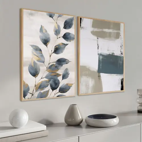 Kit 2 Quadros Decorativos Boho Folhagem Luxo Moldura Vidro