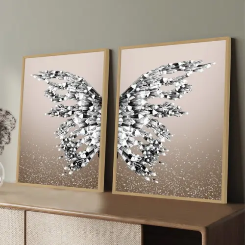 Kit 2 Quadros Decorativos Borboleta Asas Moderno com Moldura