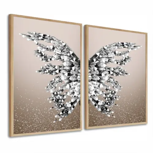 Kit 2 Quadros Decorativos Borboleta Asas Moderno com Moldura