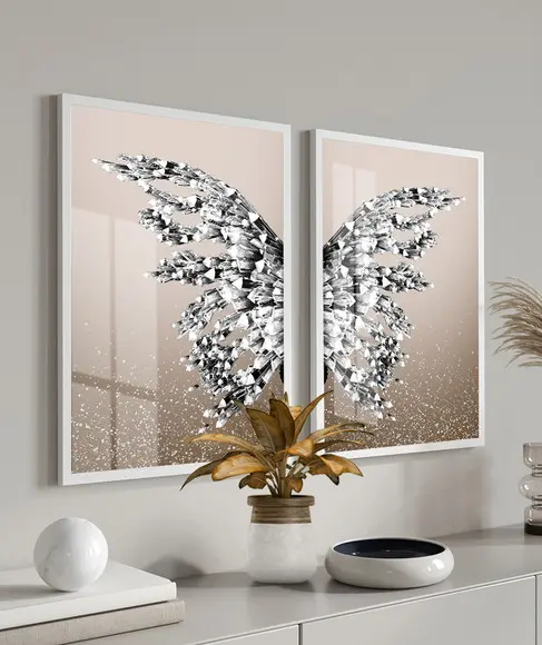 Kit 2 Quadros Decorativos Borboleta Para Sala Moldura Vidro