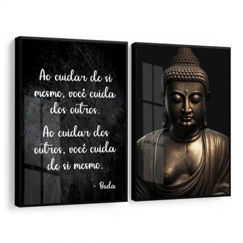 Kit 2 Quadros Decorativos Buda Frases Moderno Moldura Vidro