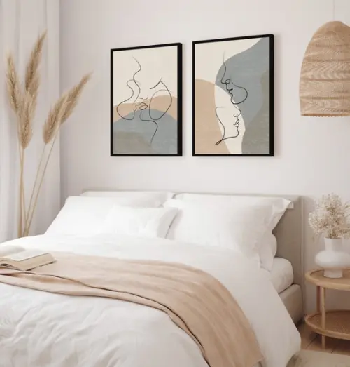 Kit 2 Quadros Decorativos Casal Desenho Moderno Com Moldura