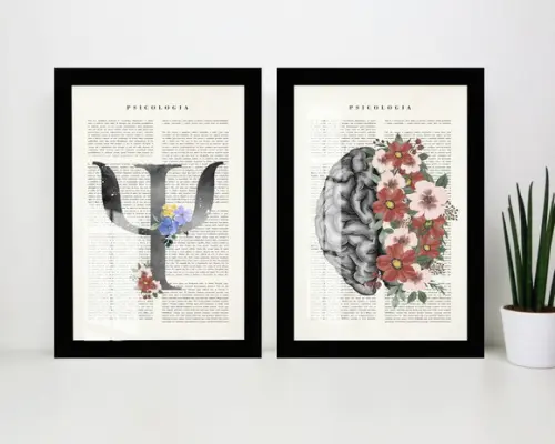 Kit 2 Quadros Decorativos Cérebro Coração Moldura e Vidro