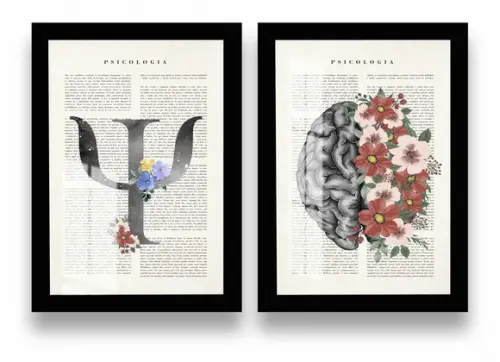 Kit 2 Quadros Decorativos Cérebro Coração Moldura e Vidro