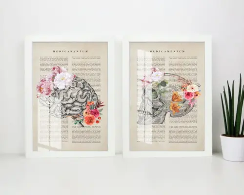 Kit 2 Quadros Decorativos Cérebro Psicologia Moldura e Vidro