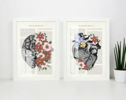 Kit 2 Quadros Decorativos Cérebro Medicina Moldura e Vidro