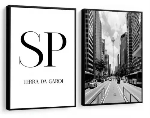 Kit 2 Quadros Decorativos Cidade São Paulo Moderno Moldura