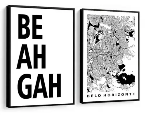 Kit 2 Quadros Decorativos Cidades Belo Horizonte Com Moldura