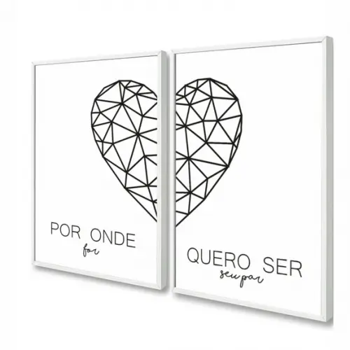 Kit 2 Quadros Decorativos Coração Frases Quarto de Casal