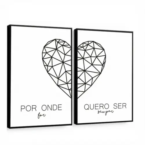 Kit 2 Quadros Decorativos Coração Quarto De Casal Moldura