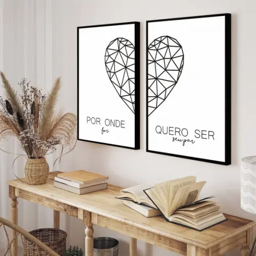 Kit 2 Quadros Decorativos Coração Quarto De Casal Moldura