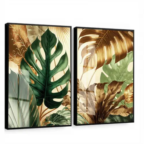 Kit 2 Quadros Decorativos Costela Adão Dourada Moldura Vidro