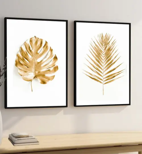 Kit 2 Quadros Decorativos Costela De Adão Folhagem Dourada