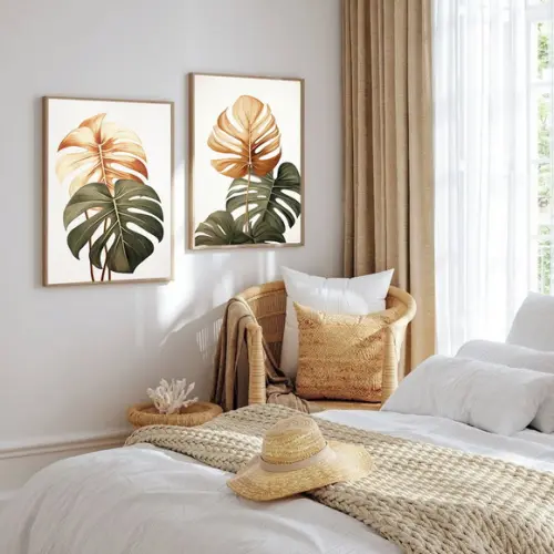Kit 2 Quadros Decorativos Costela de Adão Folhagem Moldura