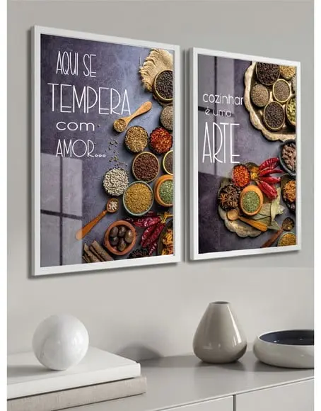 Kit 2 Quadros Decorativos Cozinha Moderno Moldura e Vidro
