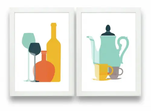 Kit 2 Quadros Decorativos Cozinha Moderna Moldura e Vidro
